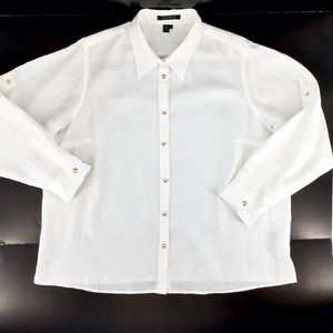 Lauren Ralph Lauren White Button-Front Linen Blend Shirt